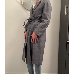 Vintage Pendleton Grey Wool Trench Coat with Tie Waist, Size 10